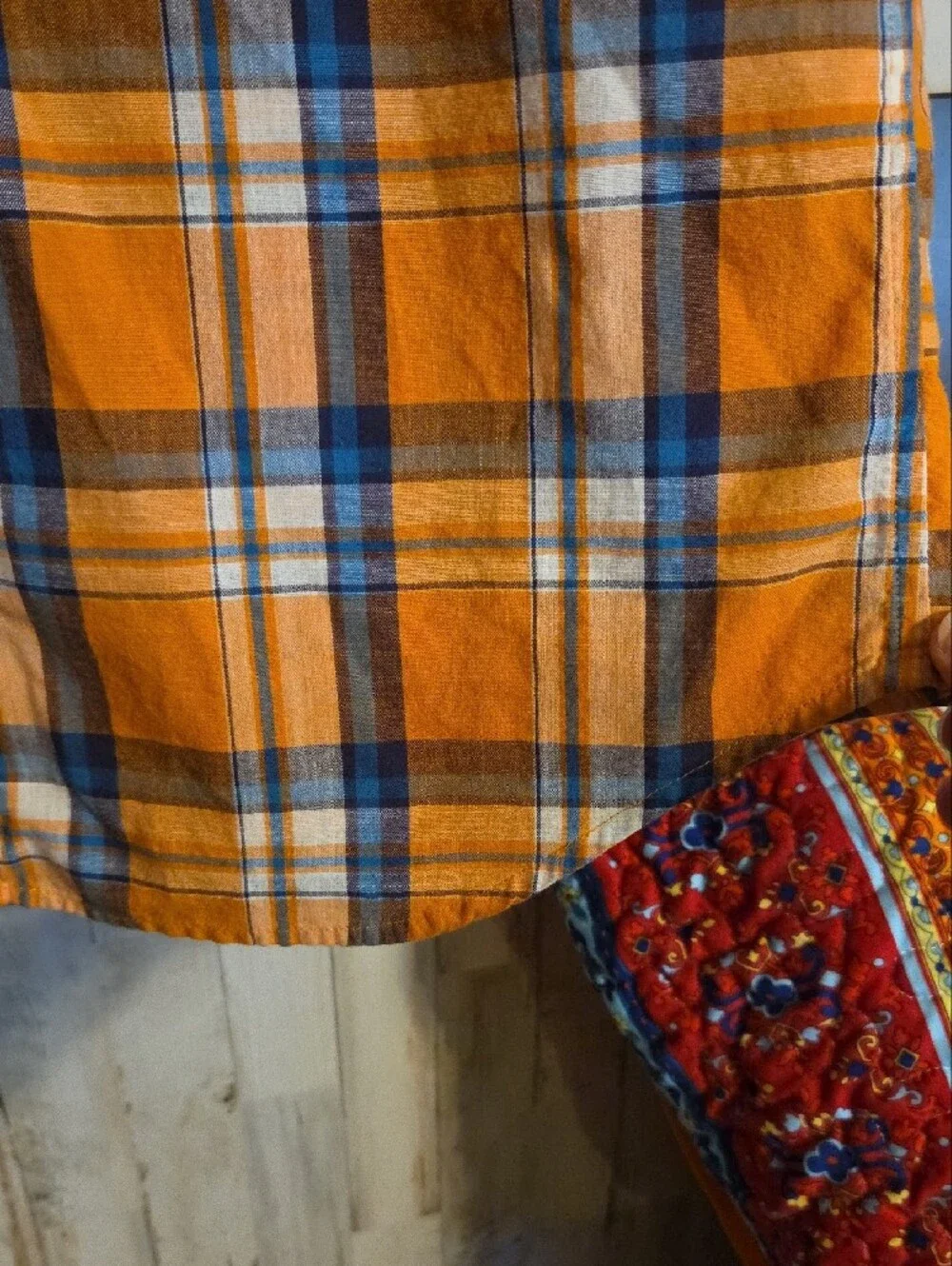Banana Republic Orange and Blue Plaid Short-Sleeve Button-Up Shirt